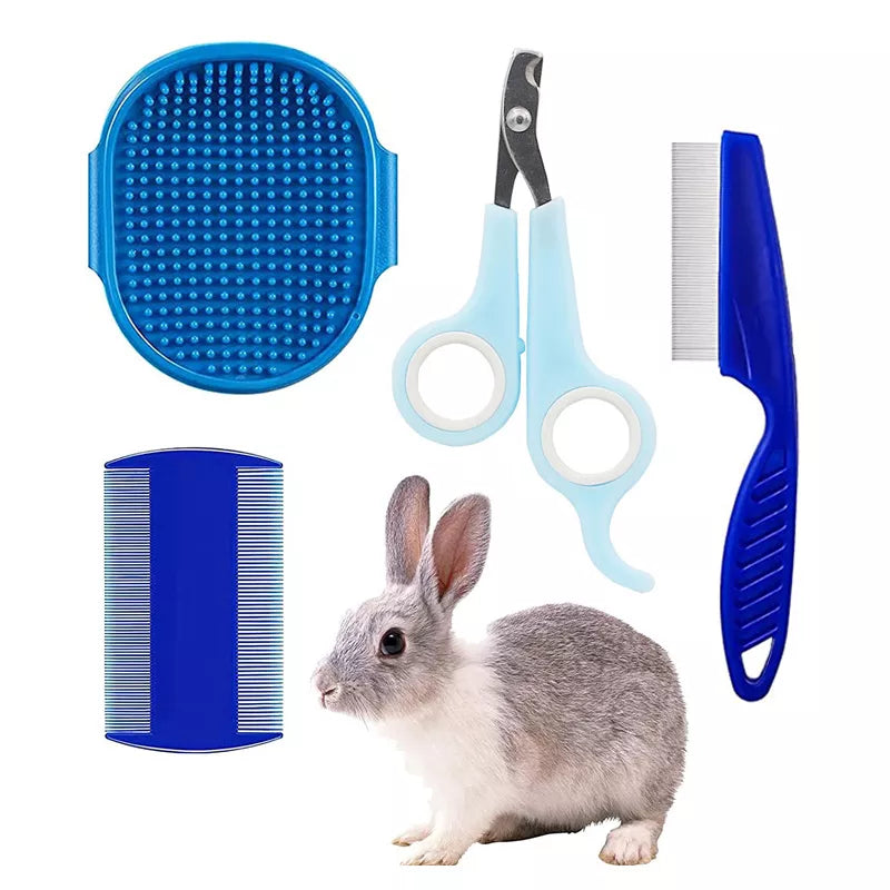 4Pcs Grooming Kit. Tear Stain Remover, Combs, Pet Nail Clipper, Double-Sided Shampoo Bath Brush.