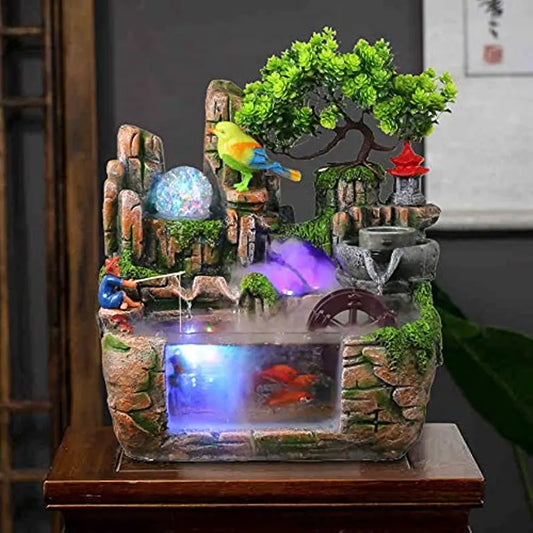 Desktop Fountain/Waterfall with Rockery with Light, Bird & Fisherman