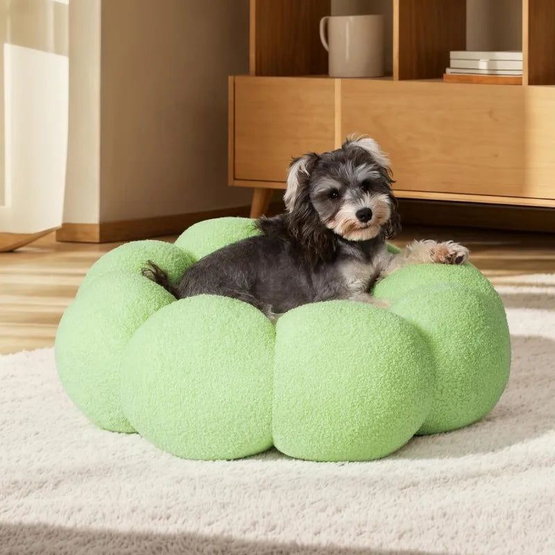 Fluffy Flower Sherpa Calming Dog Beds for Medium Dogs