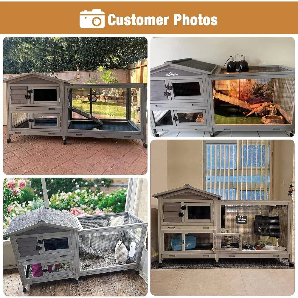 Small Animal Cage. Indoor/Outdoor, Casters Waterproof Roof, Pull Out Tray from Back and Front