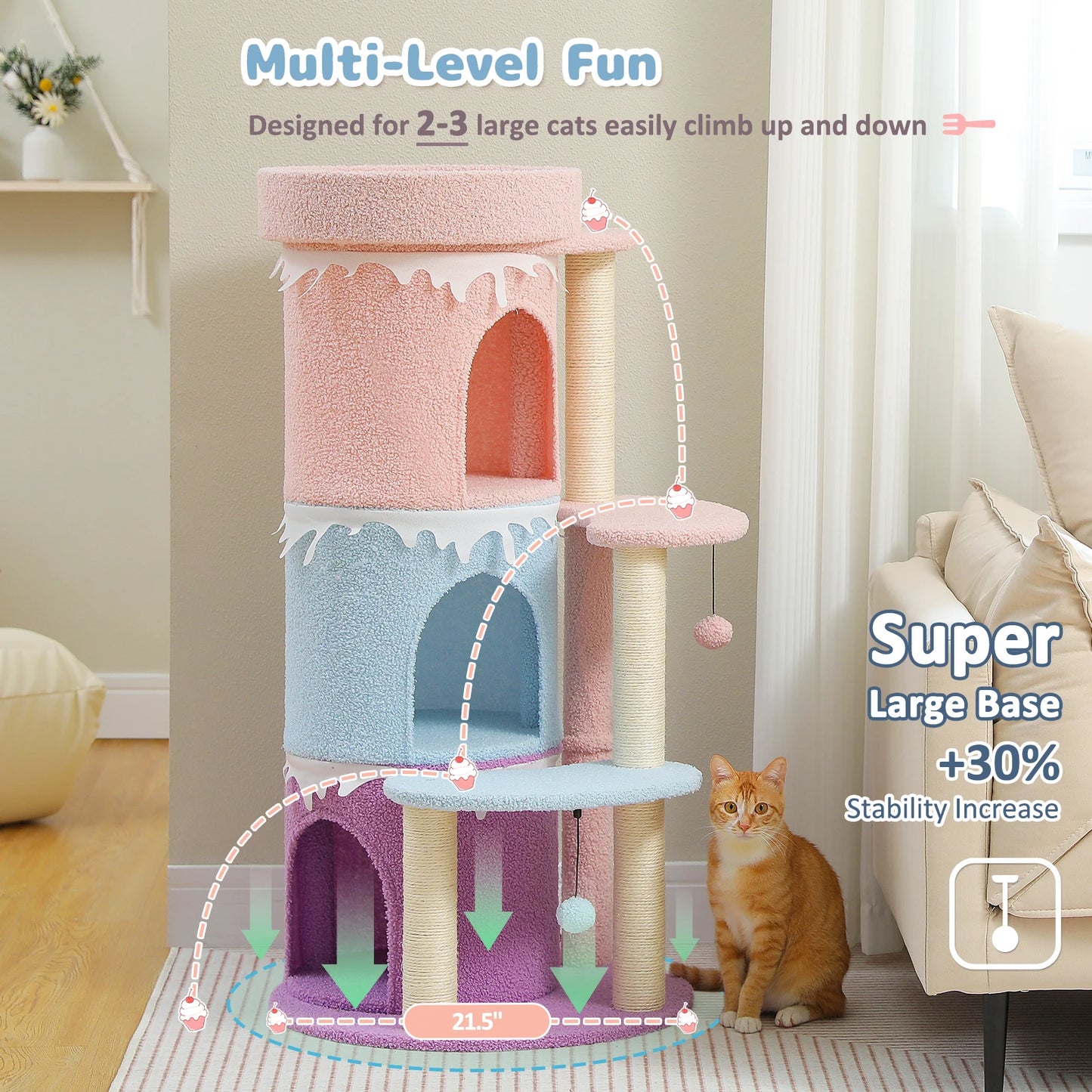 Cat Tower House with Large Top Perch. Sisal Covered Scratching Posts/Indoor