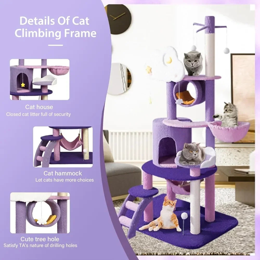 Cat Tree. Indoor, 67 Inch, Sisal Scratching Post, Multi-Level.