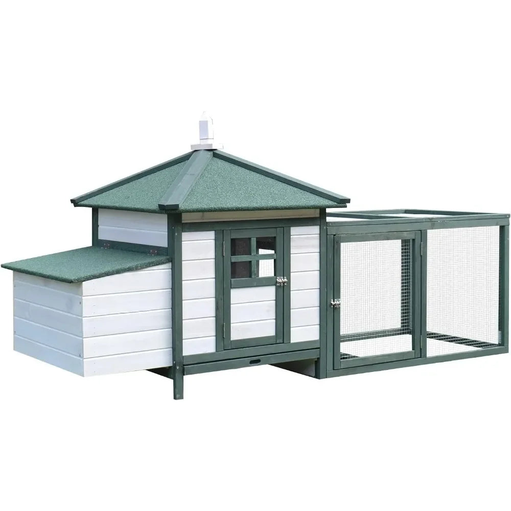 Cute Outdoor Wooden Chicken Coop with Nesting Box.  Removable Tray, Ramp Run