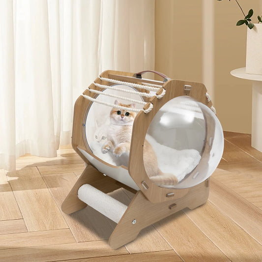 Modern Acrylic Dome Cat House. Space Capsule Style with Cushion