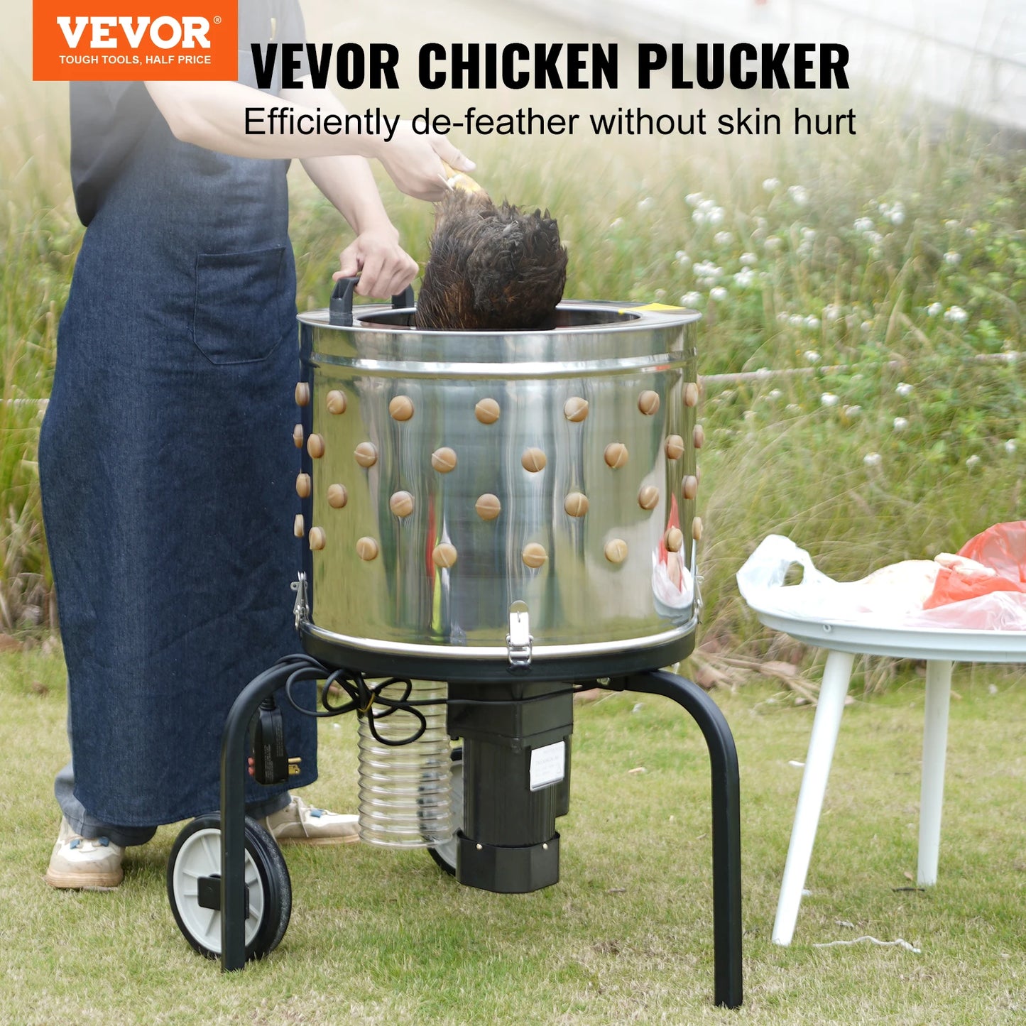 Chicken Plucker Machine 20inch Diameter Stainless Steel Drum 108 Soft Fingers 500W Debris Collection