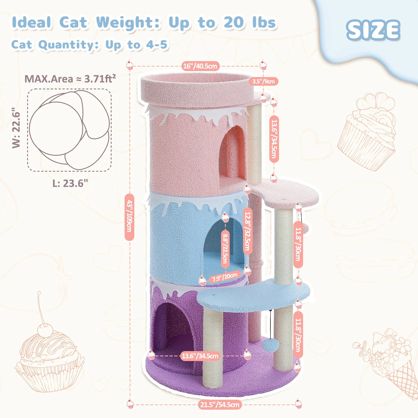 Cat Tower House with Large Top Perch. Sisal Covered Scratching Posts/Indoor