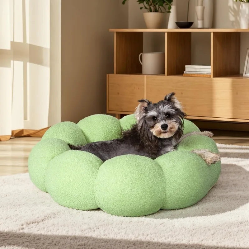 Fluffy Flower Sherpa Calming Dog Beds for Medium Dogs