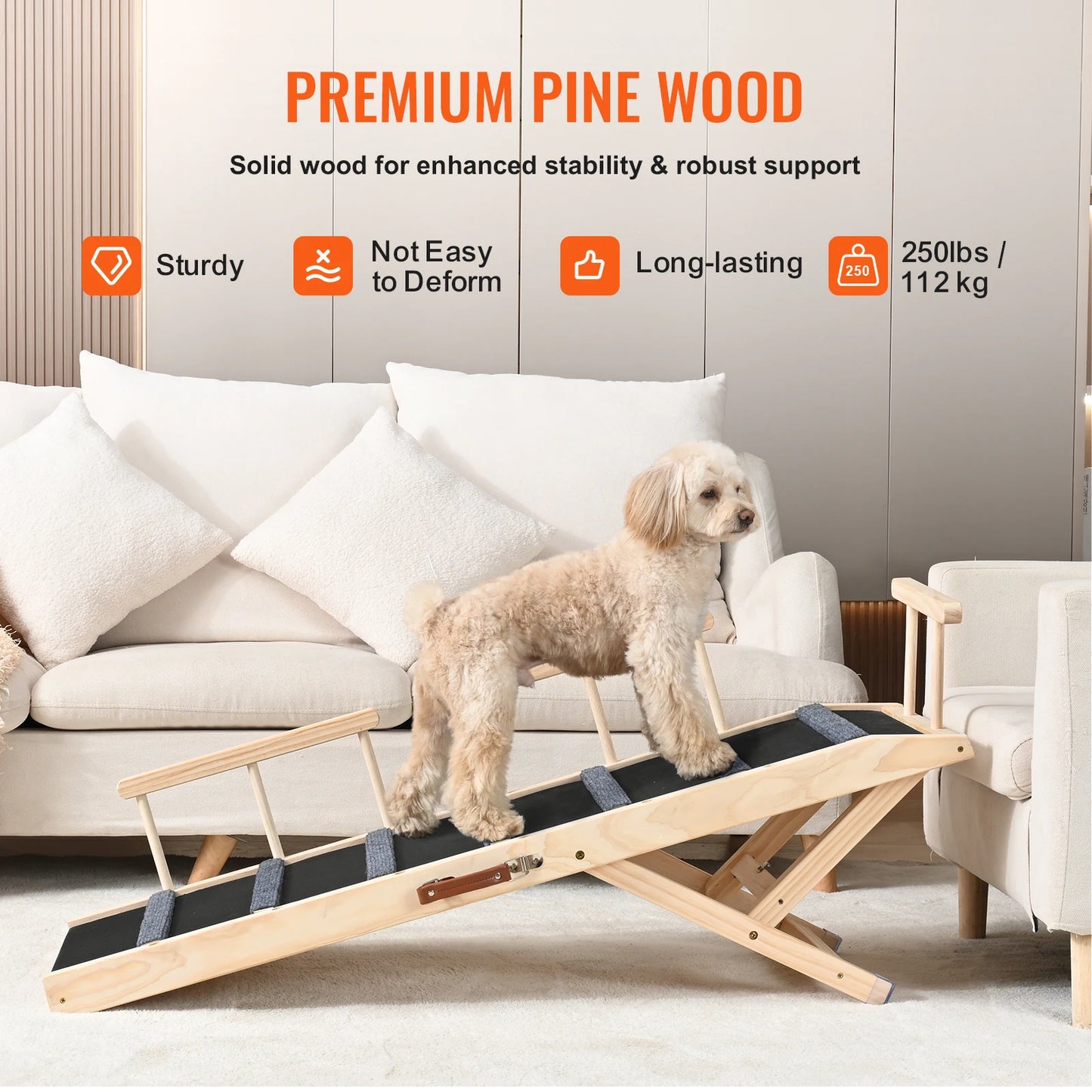 Anti-slip Adjustable Wooden Pet Ramp. Folding