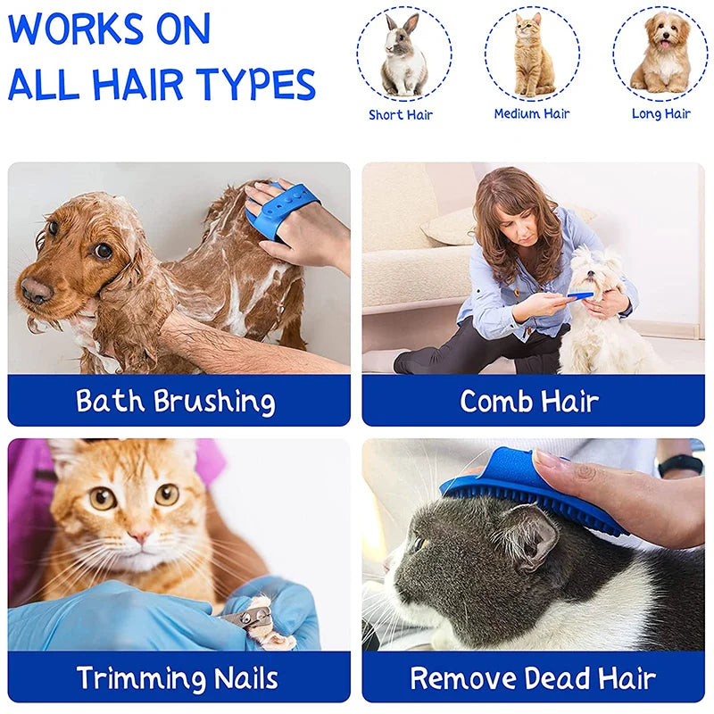 4Pcs Grooming Kit. Tear Stain Remover, Combs, Pet Nail Clipper, Double-Sided Shampoo Bath Brush.