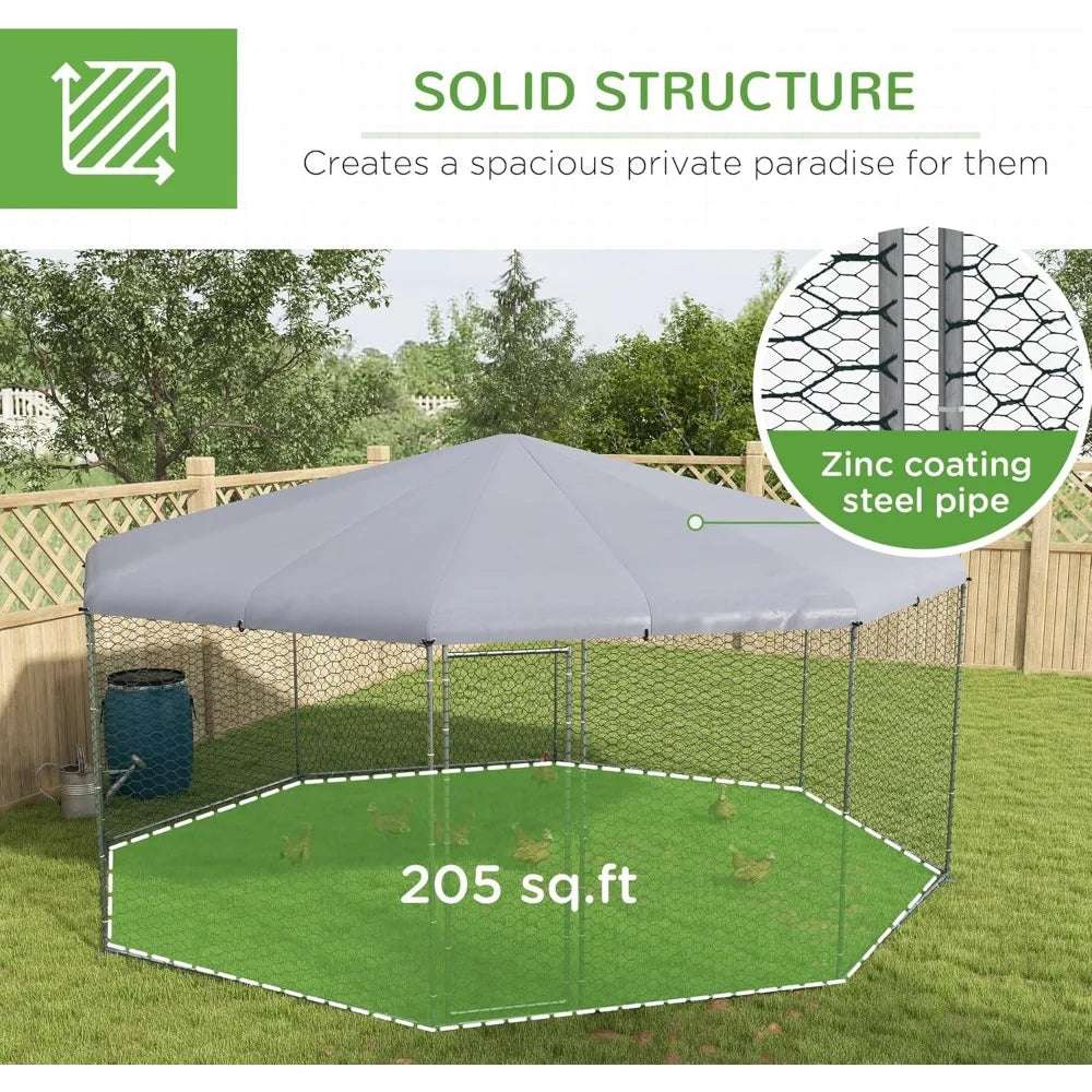 Polygon Shaped Large Metal Chicken Coop.   Waterproof, Anti-UV Cover