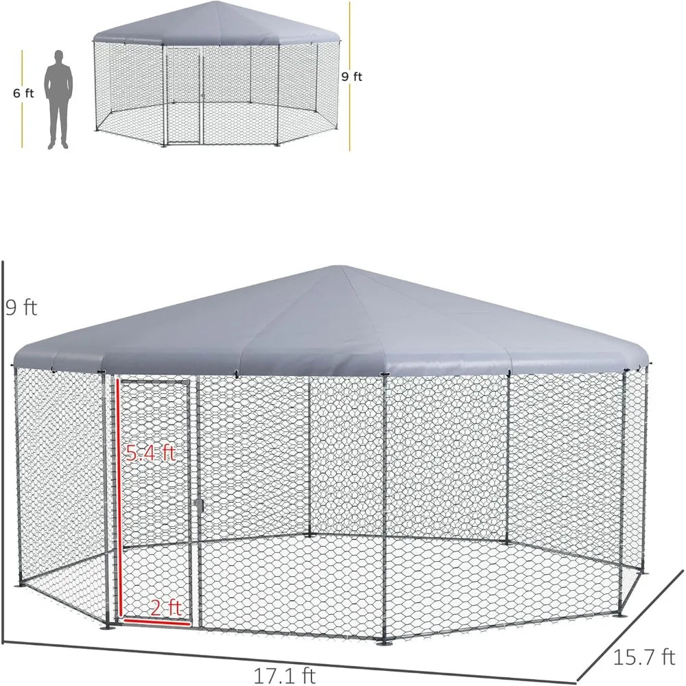 Polygon Shaped Large Metal Chicken Coop.   Waterproof, Anti-UV Cover