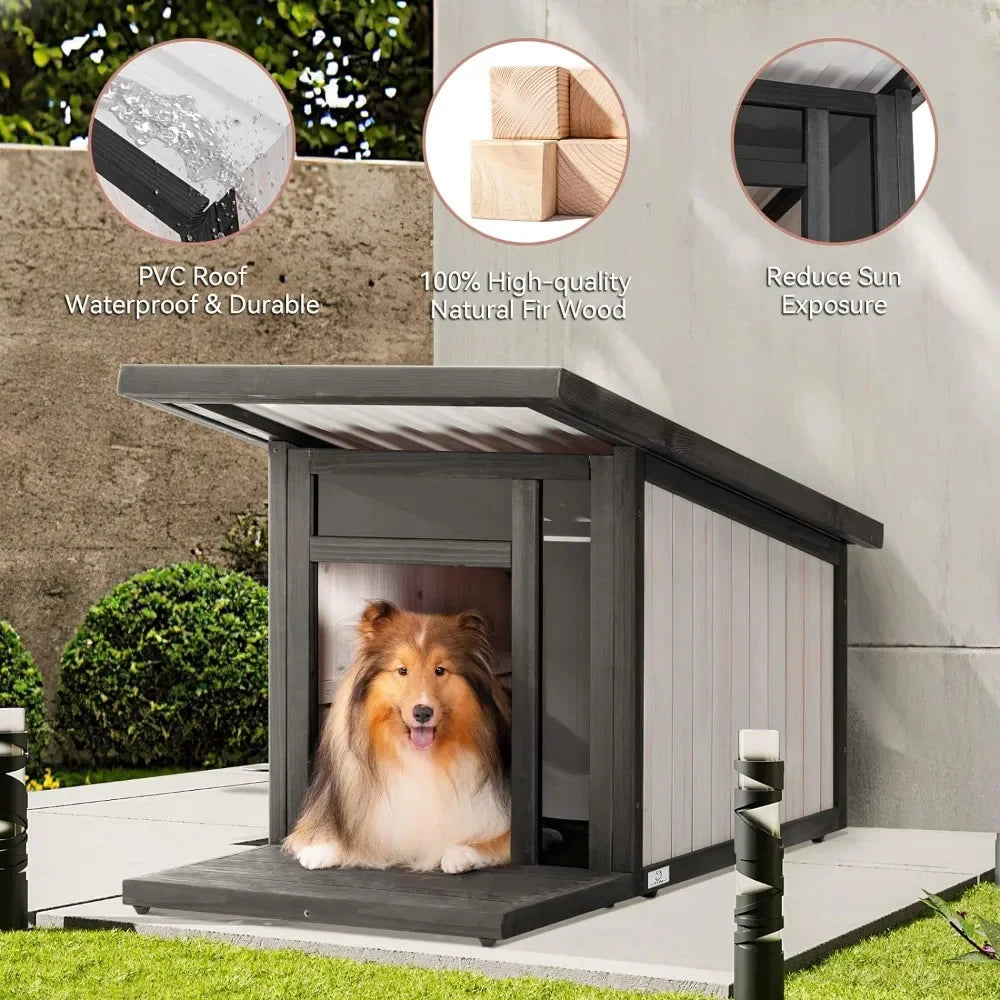 Modern Design Outdoor Waterproof Dog House with Pitched Roof To Fight Against Rain/Snow. Easy Assembly