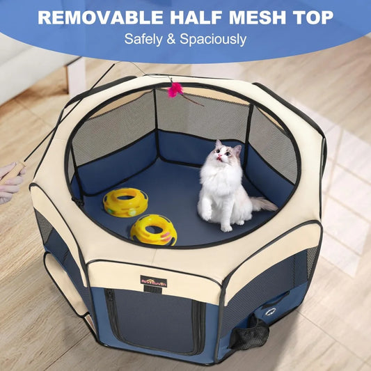 Foldable Pet Playpen with Carrying Case, Indoor/Outdoor Use/Water Resistant