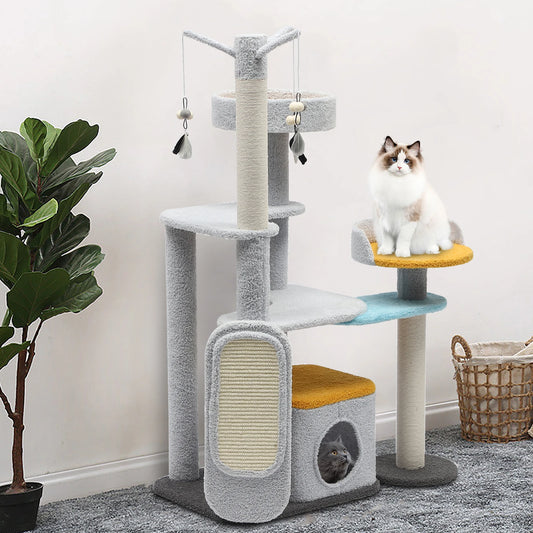 All-in-one Multi-level Cat Tower. Mat, Cat Scratching Board