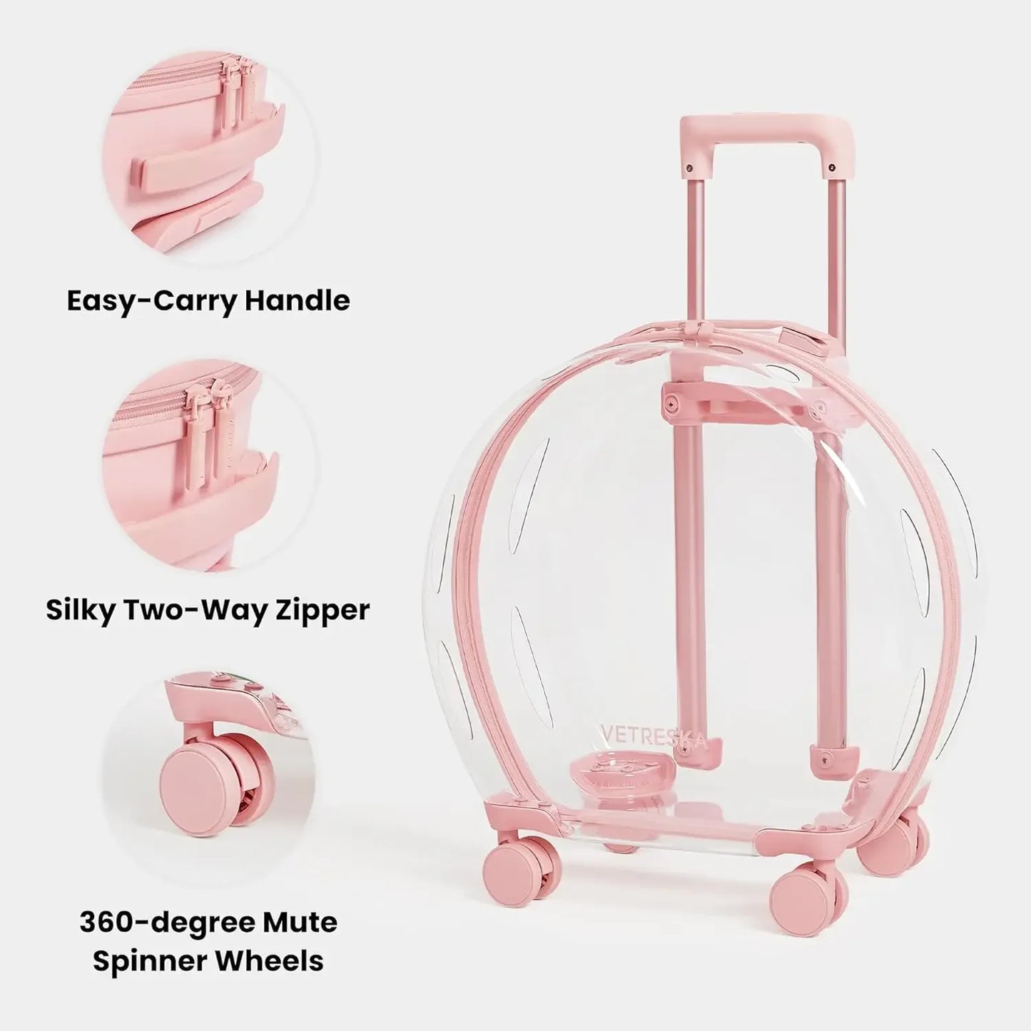 Pink Pet Carrier with 2 Mats, with Wheels and Telescopic Handle