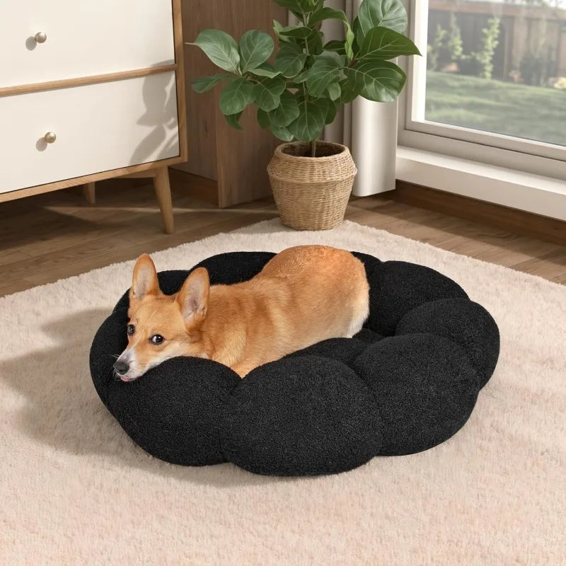 Fluffy Flower Sherpa Calming Dog Beds for Medium Dogs