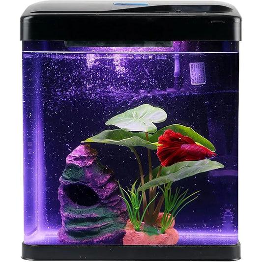 2 Gallon Self Cleaning Glass Fish Tank with LED Light