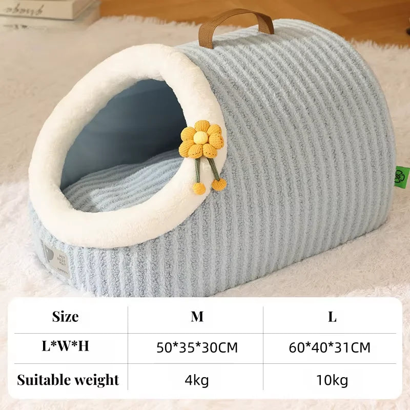 Warm Thickened Plush Cat Nest.  Semi Enclosed, Portable Kennel