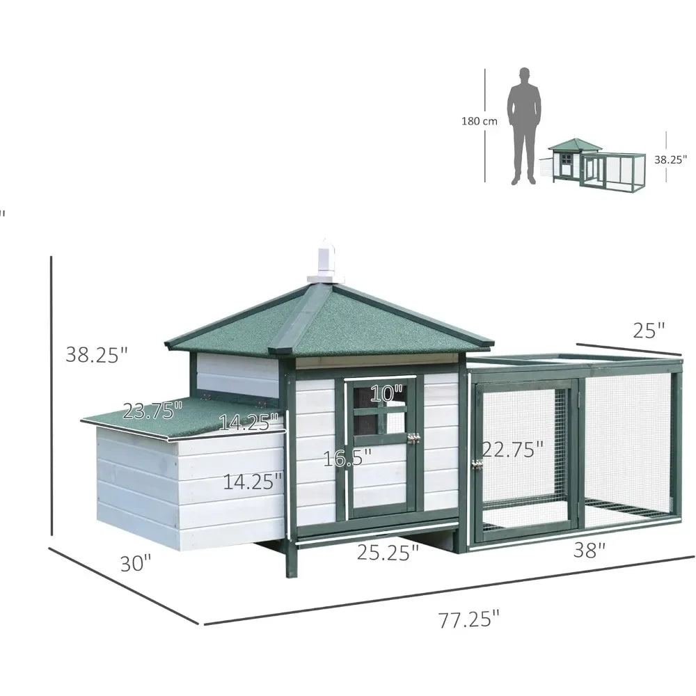 Cute Outdoor Wooden Chicken Coop with Nesting Box.  Removable Tray, Ramp Run