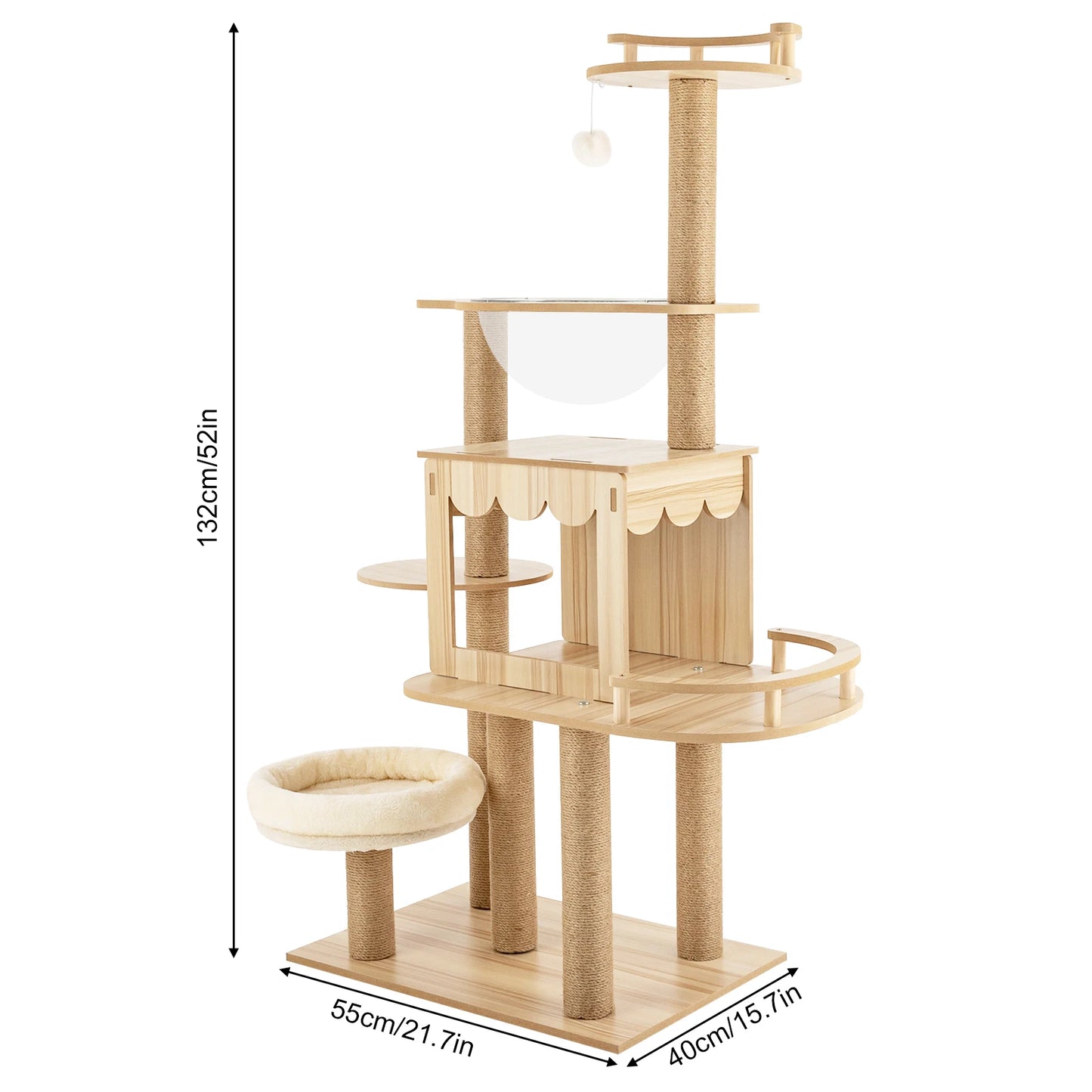 All-in-one Multi-Level Wood Cat Tree for Indoor Play. Climbing,  Jumping, Cushions