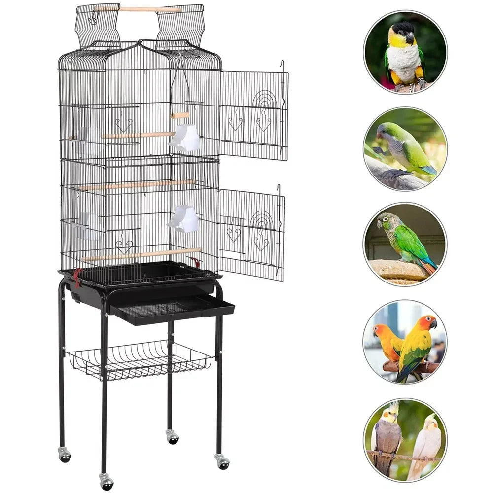 64" H Metal Rolling  Birdcage with Slide-Out Tray/Open Top.