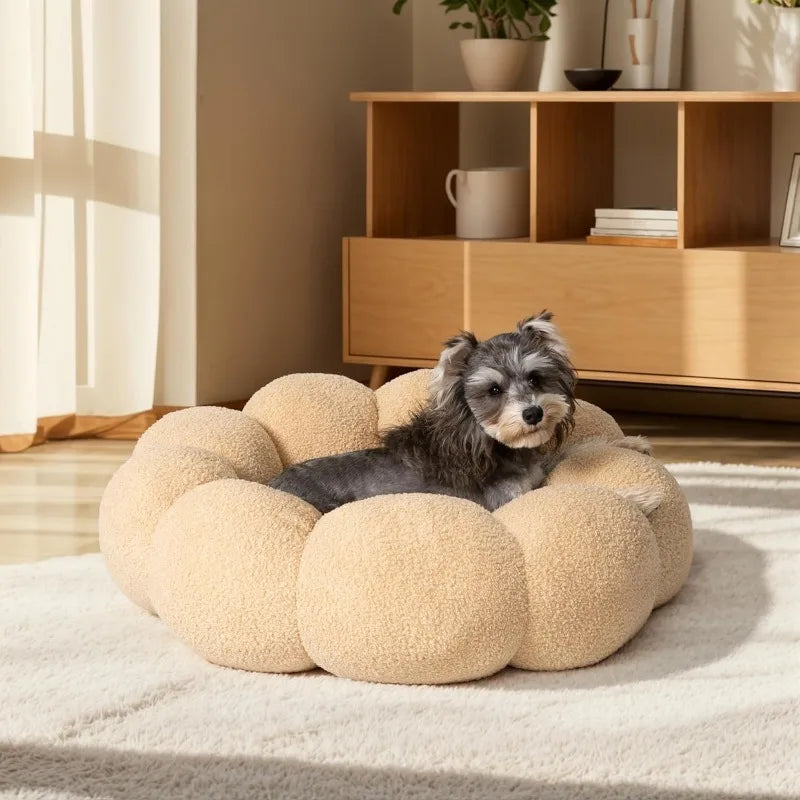 Fluffy Flower Sherpa Calming Dog Beds for Medium Dogs