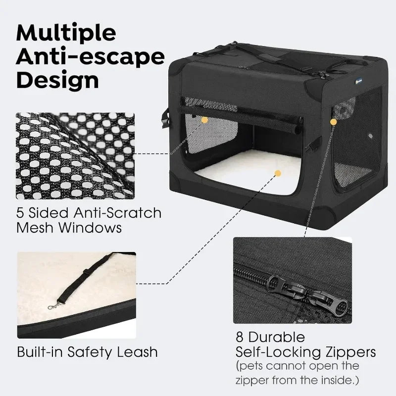 Folding Soft Dog Crate. 4-Door Portable, Collapsible Kennel. Indoor & Outdoor Use,