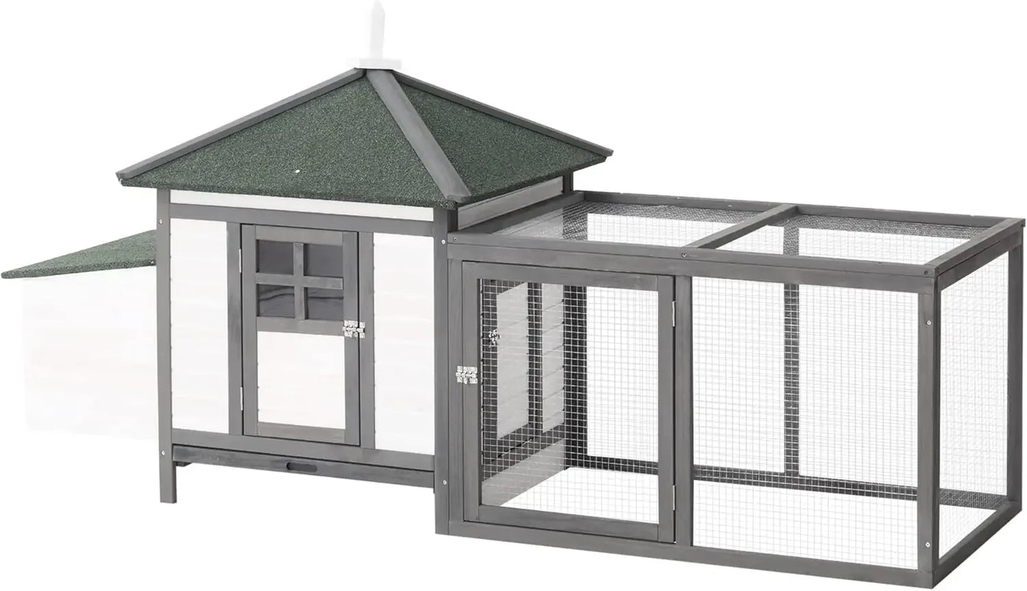 Cute Outdoor Wooden Chicken Coop with Nesting Box.  Removable Tray, Ramp Run