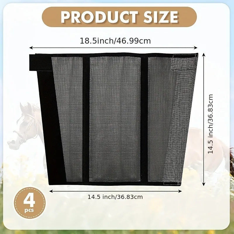 4-Pack Breathable Mesh Horse Fly/Anti-Mosquito Protection Sleeves for Horses - One Size Fits All (18.5"x14.2"x14.2")