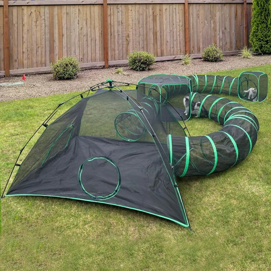 6-in-1 Outdoor Cat Play, 3Tents, 3 Tunnels - Portable