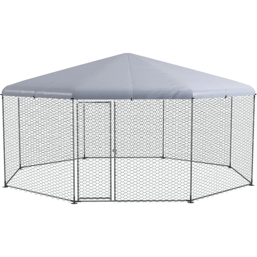 Polygon Shaped Large Metal Chicken Coop.   Waterproof, Anti-UV Cover