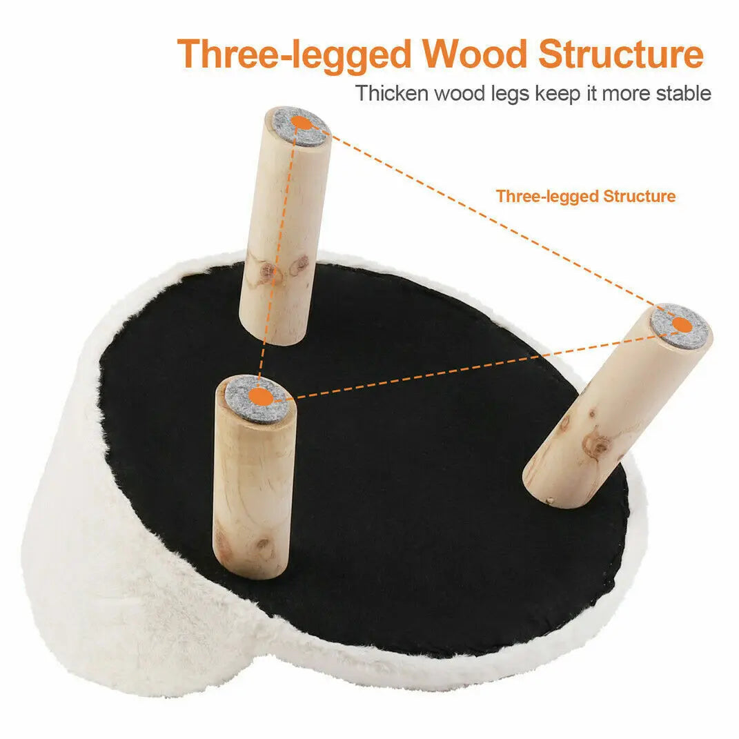 Luxury Plush Fabric Cat Bed. Washable, Wood Legs