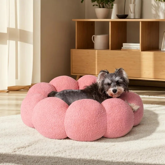 Fluffy Flower Sherpa Calming Dog Beds for Medium Dogs