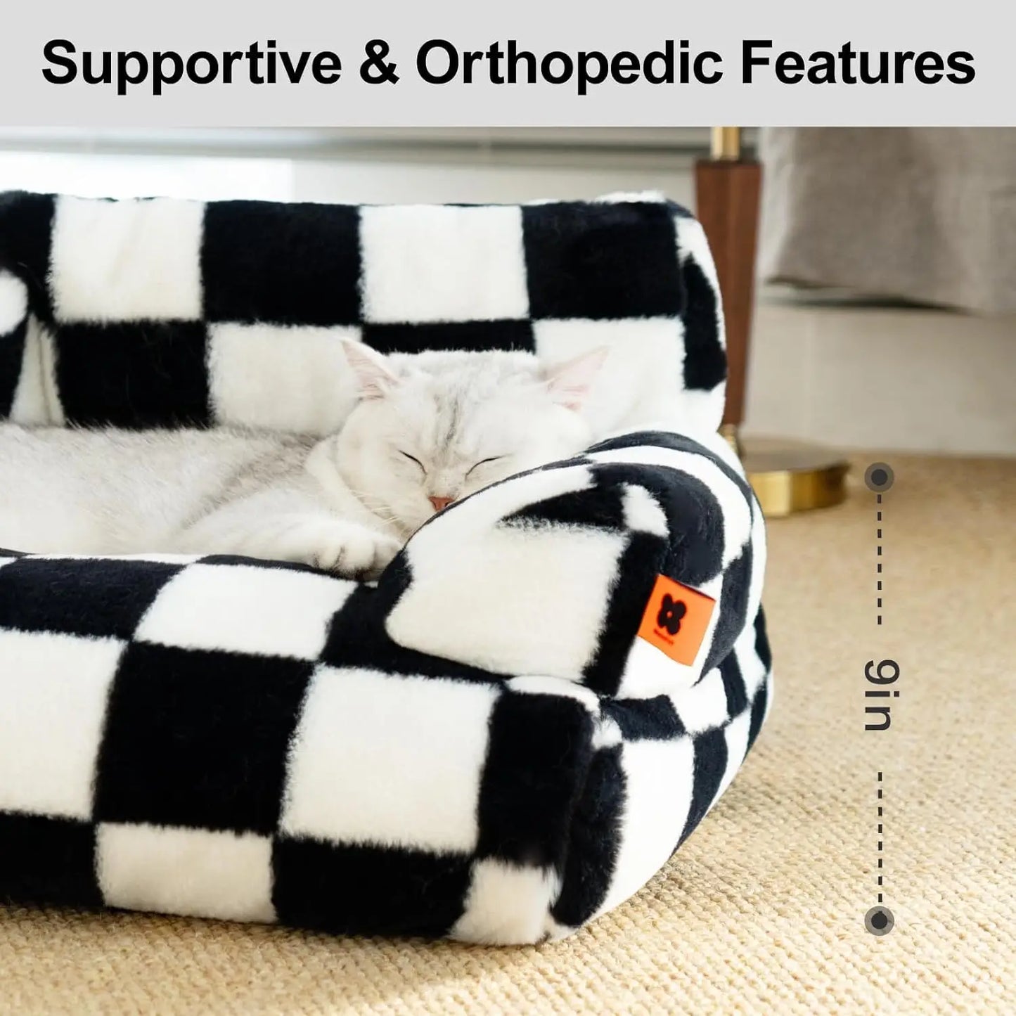 Washable Pet Couch/ Bed with Non-Slip Bottom Fluffy Black&White for Medium/Small Dogs Cats.