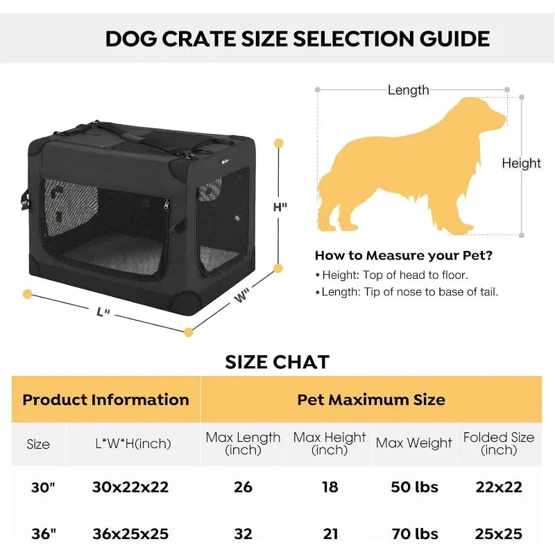 Folding Soft Dog Crate. 4-Door Portable, Collapsible Kennel. Indoor & Outdoor Use,