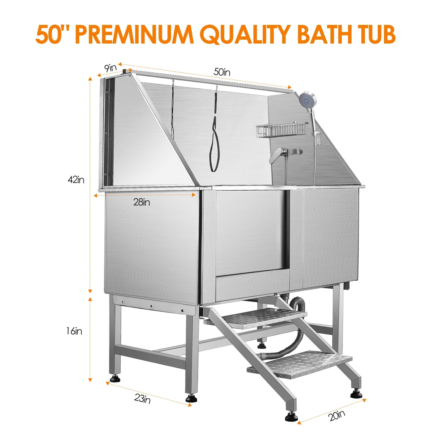 Professional Stainless Steel Pet Grooming Bath Tub/Shower with Faucet Walk in Ramp Accessories