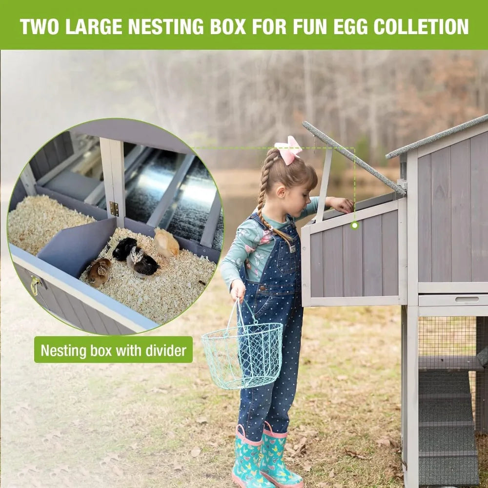 Foldable Hen House with Nesting Box and Run for 4-6 Chickens 26ft²-Super Easy to Assemble