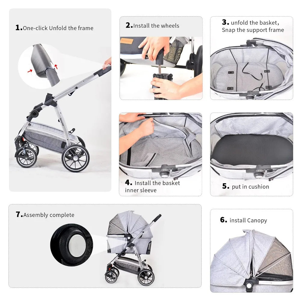 3 in 1 Dog Stroller for Medium Small Size Dogs