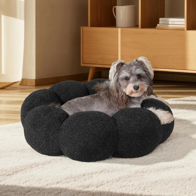 Fluffy Flower Sherpa Calming Dog Beds for Medium Dogs