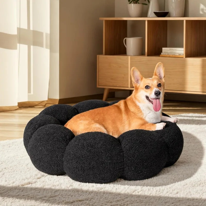 Fluffy Flower Sherpa Calming Dog Beds for Medium Dogs