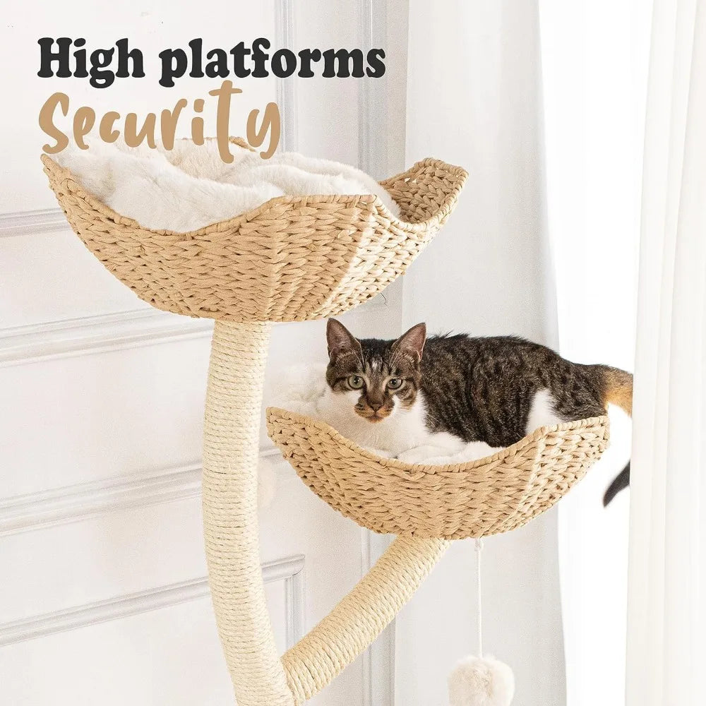 52" Tall  Solid Wood Cat Condo With 3 Baskets. Suitable for Large Cats. Removable/Washable Cushions