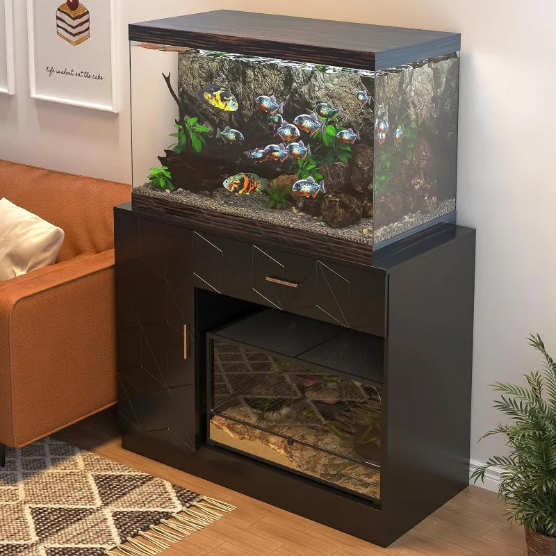 Small Aquarium Stand With Doors, Adjustable Shelves.Can also be used as Sideboard Coffee Bar Cart,