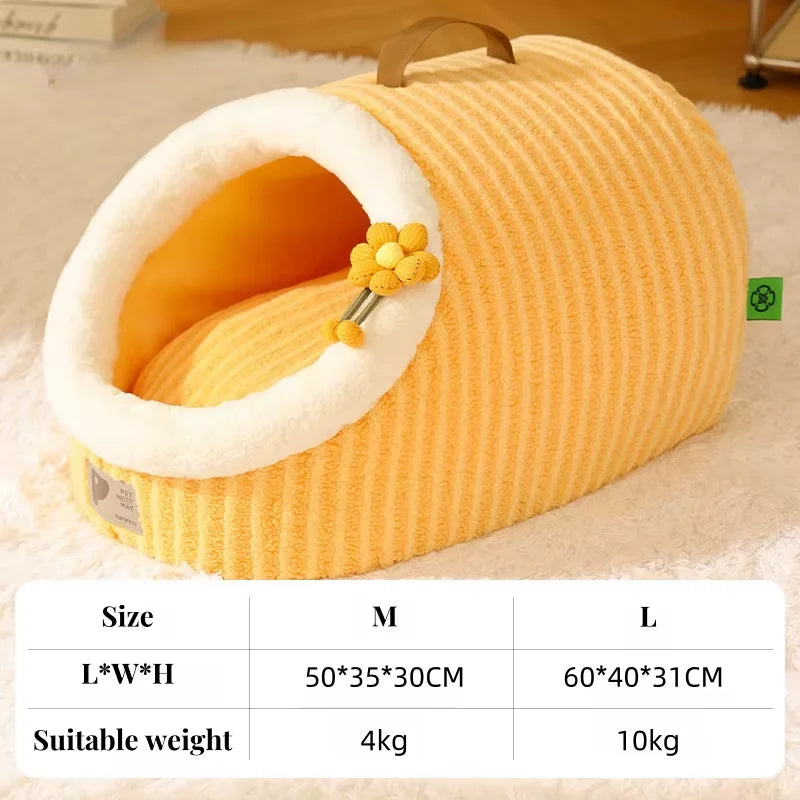 Warm Thickened Plush Cat Nest.  Semi Enclosed, Portable Kennel