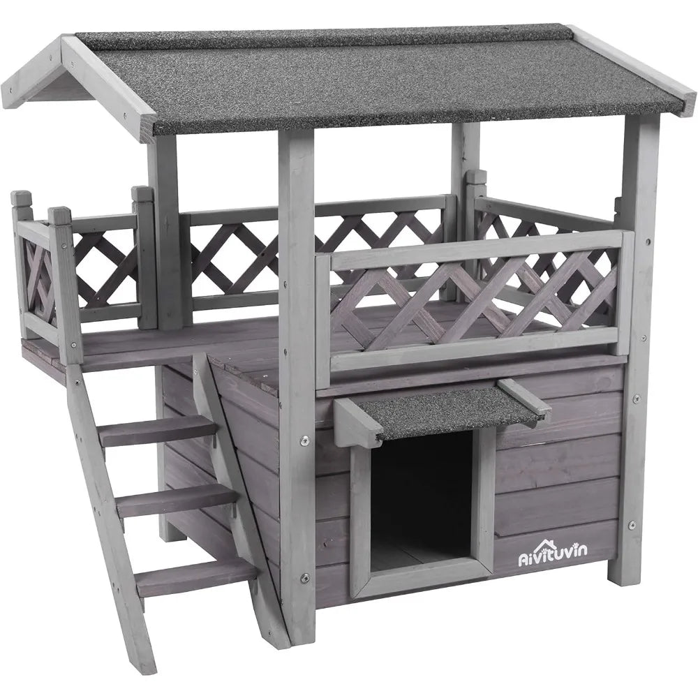 Feral Cat House with Stairs. Insulated, Weatherproof Roof