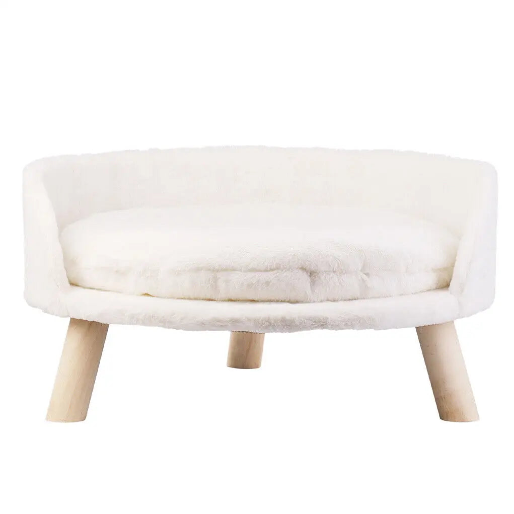 Luxury Plush Fabric Cat Bed. Washable, Wood Legs