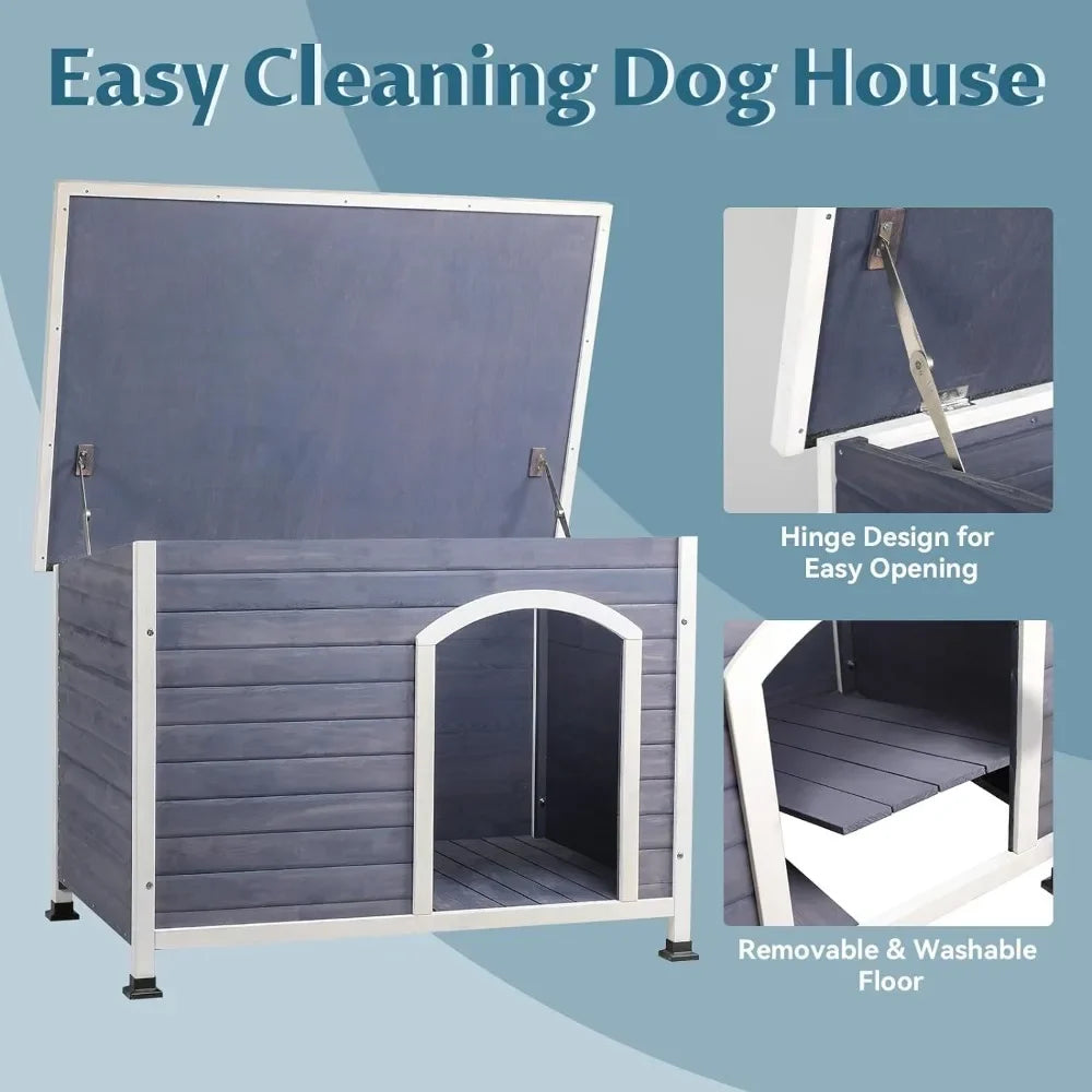 Modern Design Outdoor Waterproof Dog House with Pitched Roof To Fight Against Rain/Snow. Easy Assembly