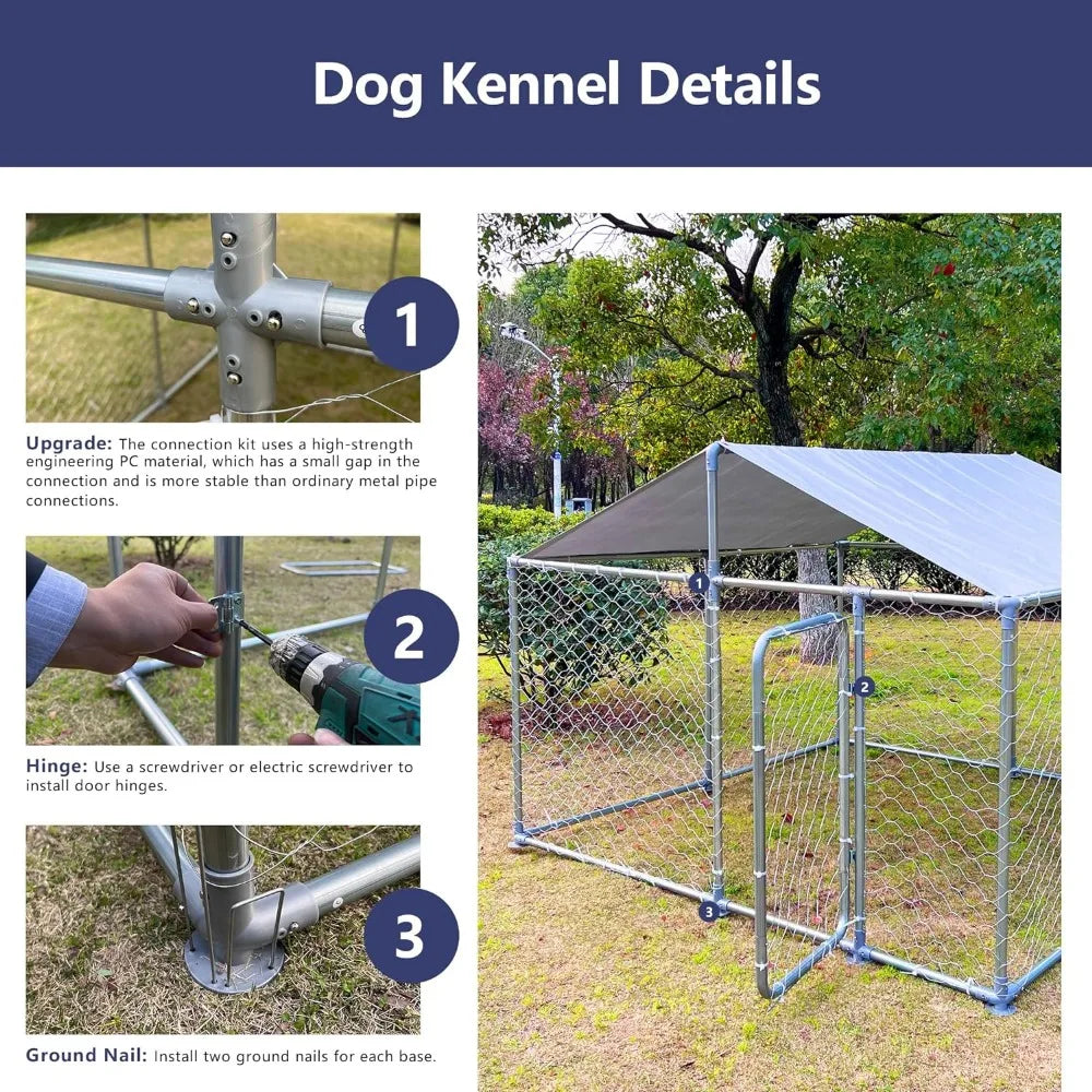 Outdoor Heavy Duty Dog Kennel. Anti-Rust, Waterproof UV Resistant Cover, Secure Lock