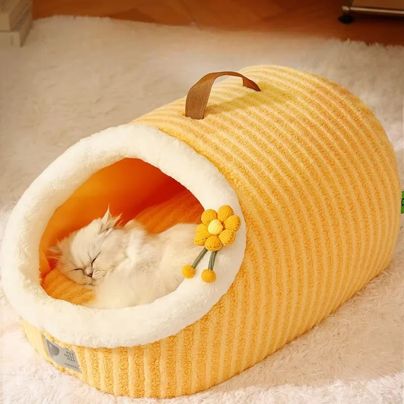 Warm Thickened Plush Cat Nest.  Semi Enclosed, Portable Kennel