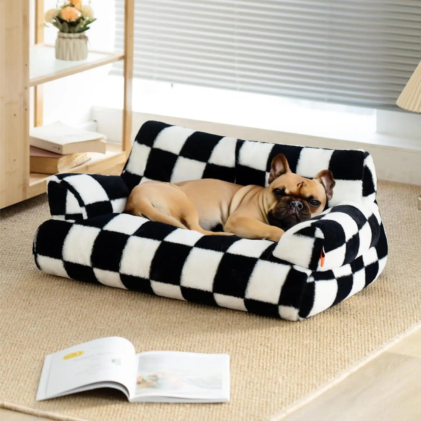 Washable Pet Couch/ Bed with Non-Slip Bottom Fluffy Black&White for Medium/Small Dogs Cats.