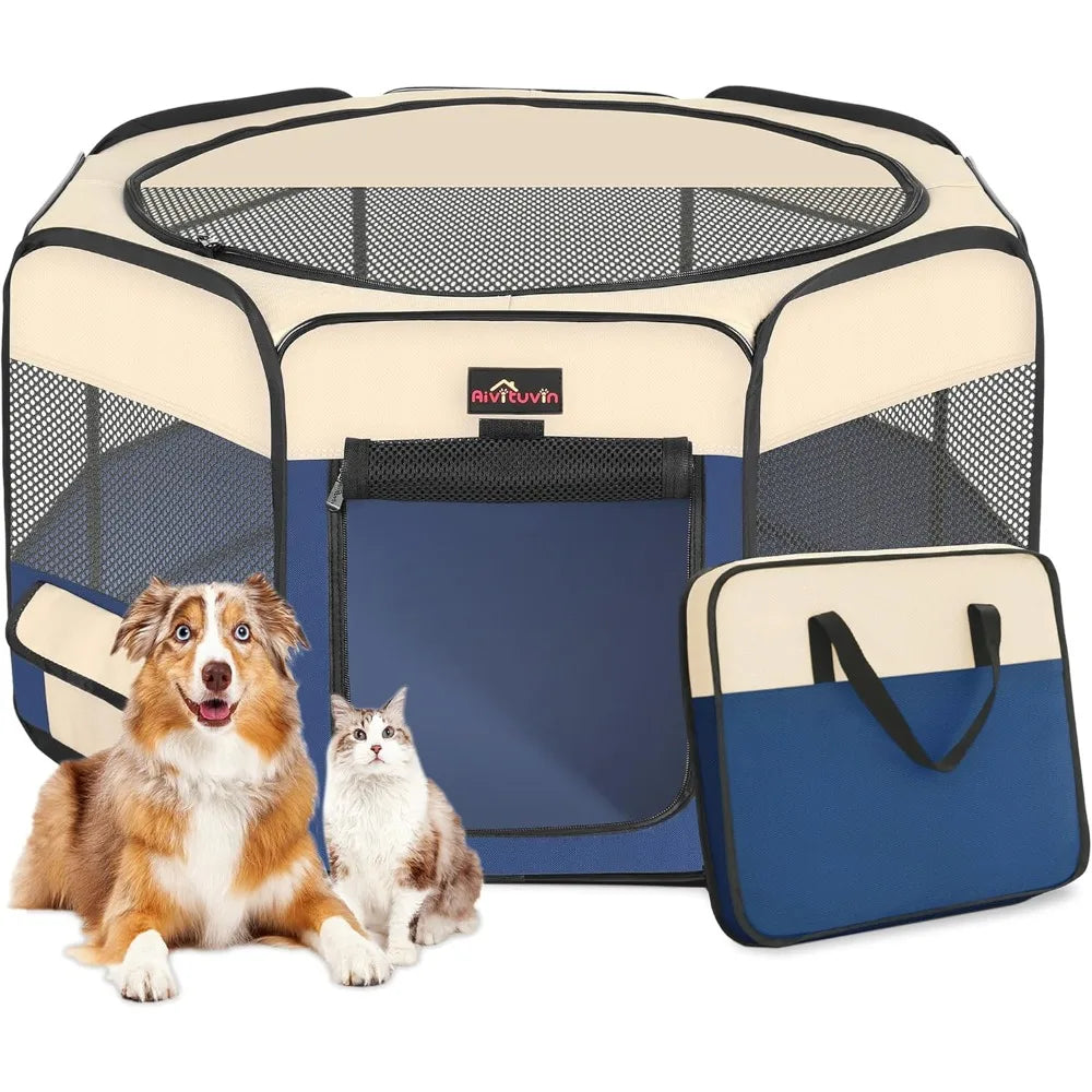 Foldable Pet Playpen with Carrying Case, Indoor/Outdoor Use/Water Resistant